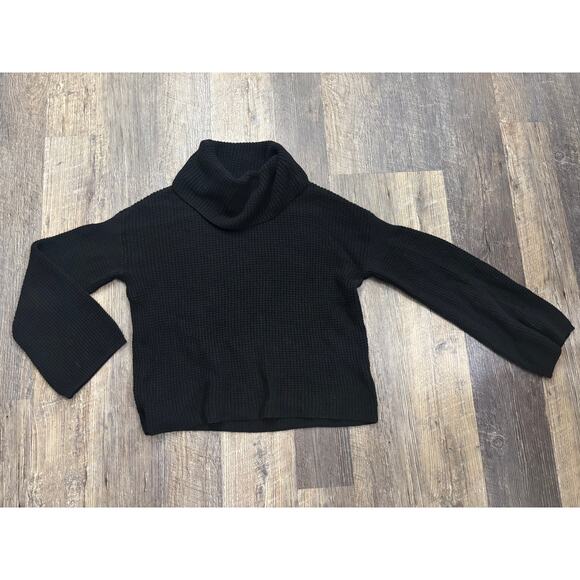 Splendid Black Waffle Knit Turtleneck Bell Sleeve Sweater - Picture 1 of 6